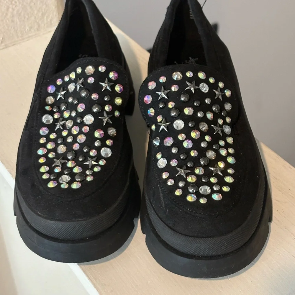 Steve Madden Loosy Studed Platform Chunky Black Loafers Big Kid Youth Size 2Y
